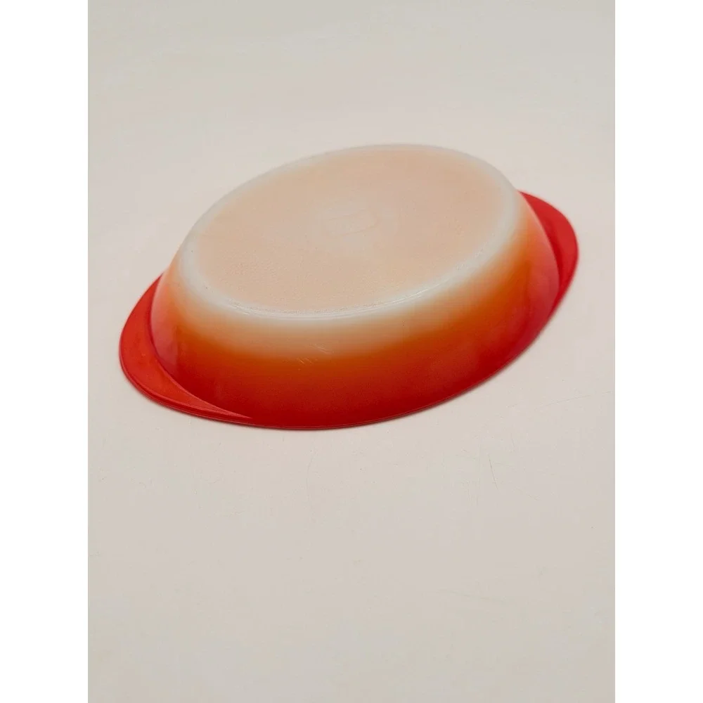 Vintage Glasbake Red Ombre Milk Glass Divided Serving Dish Oval MCM 1.5 Qt USA